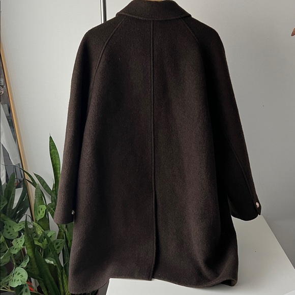 Dunst Boucle Wool Half Coat Brown Relaxed Loose Fit Gold Button Wool Coat Jacket - Picture 9 of 10